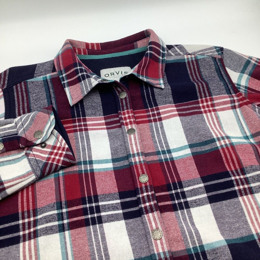 Orvis Long Sleeve Snap‎ Button Fleece Lined Flannel Plaid Shirt Jacket Size XXL